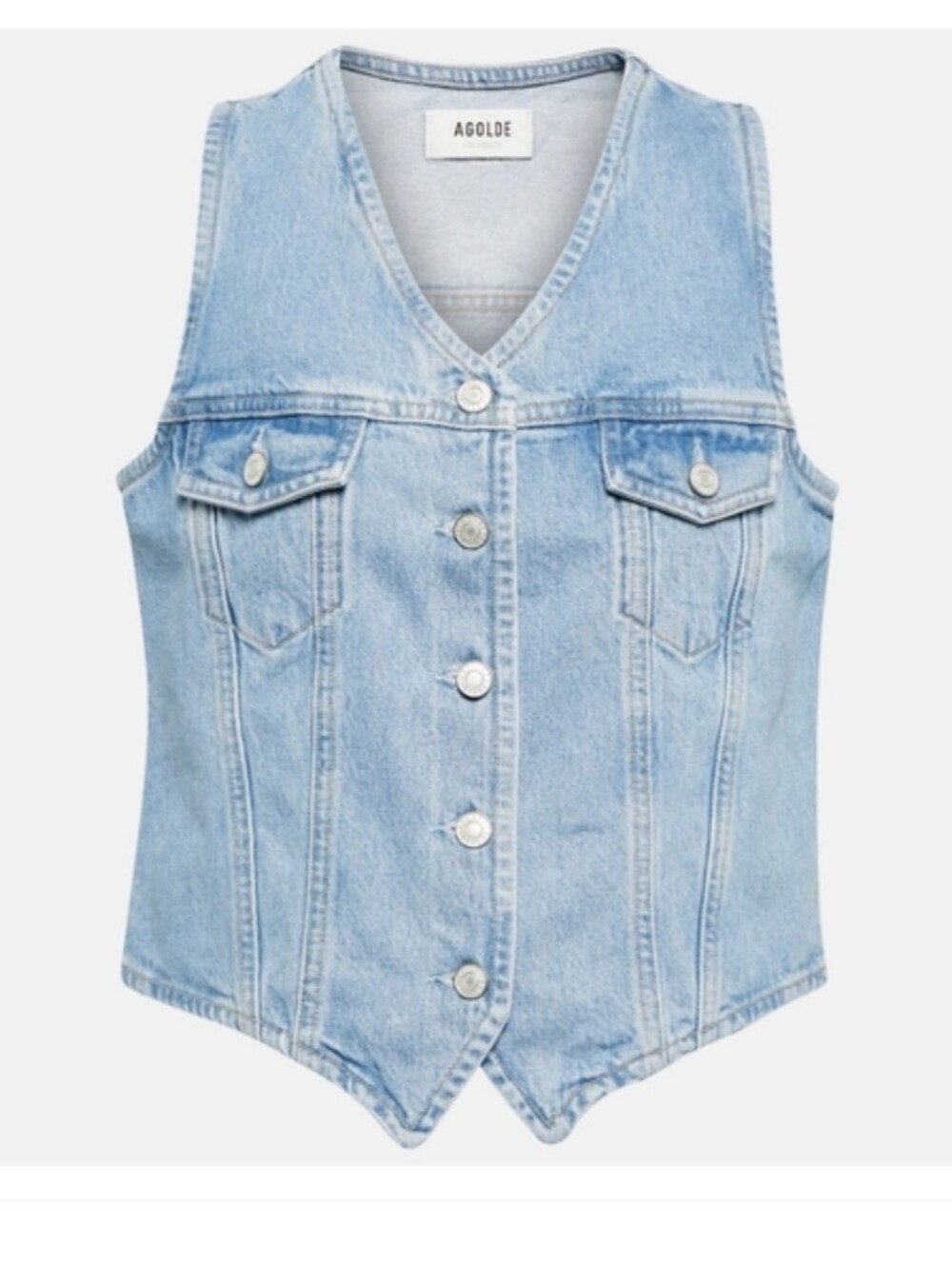 PRISTINE Agolde 70's Fitted Vest Denim Size Small Light Blue Buttn Front Pockets